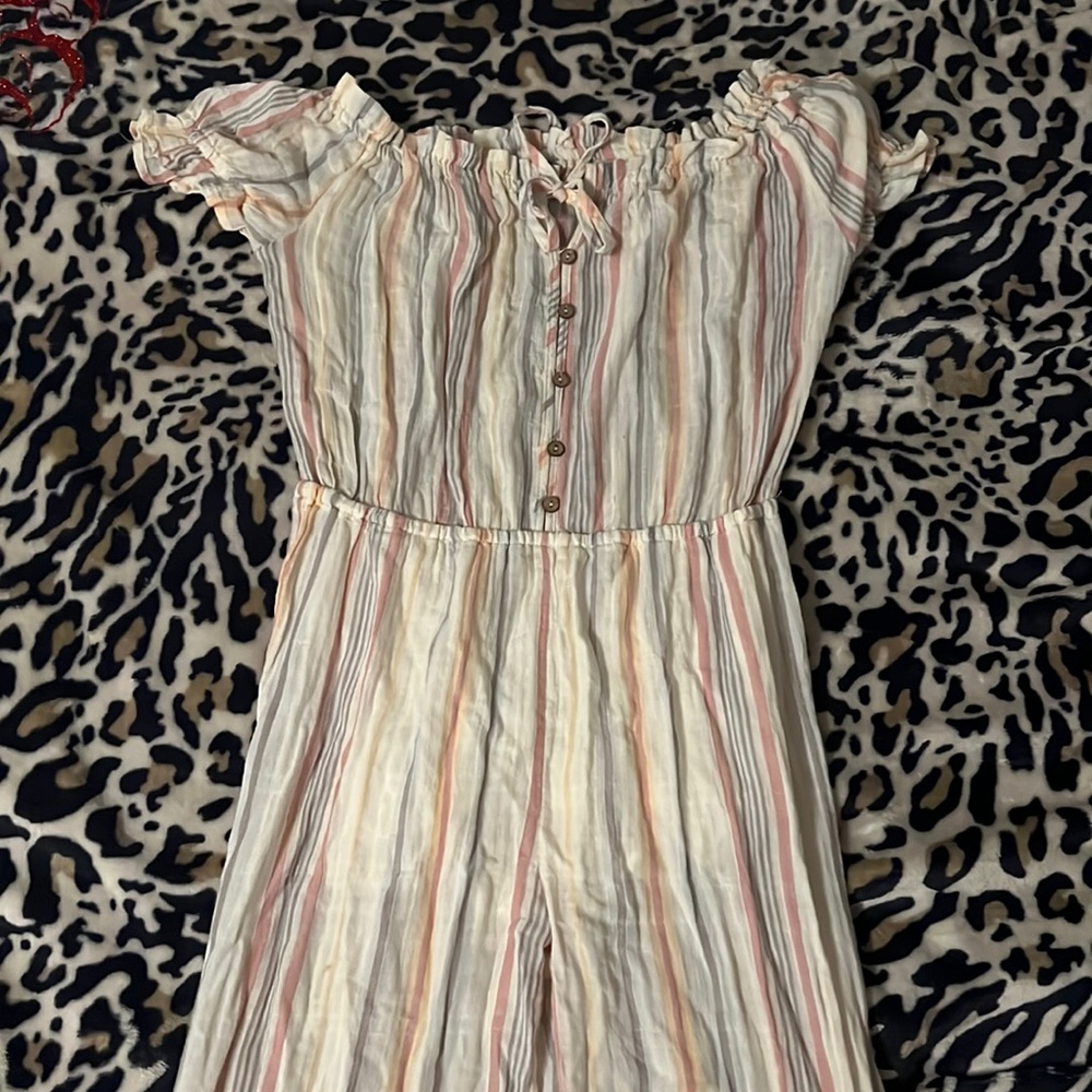 Pink, yellow, white, and grey jumpsuit